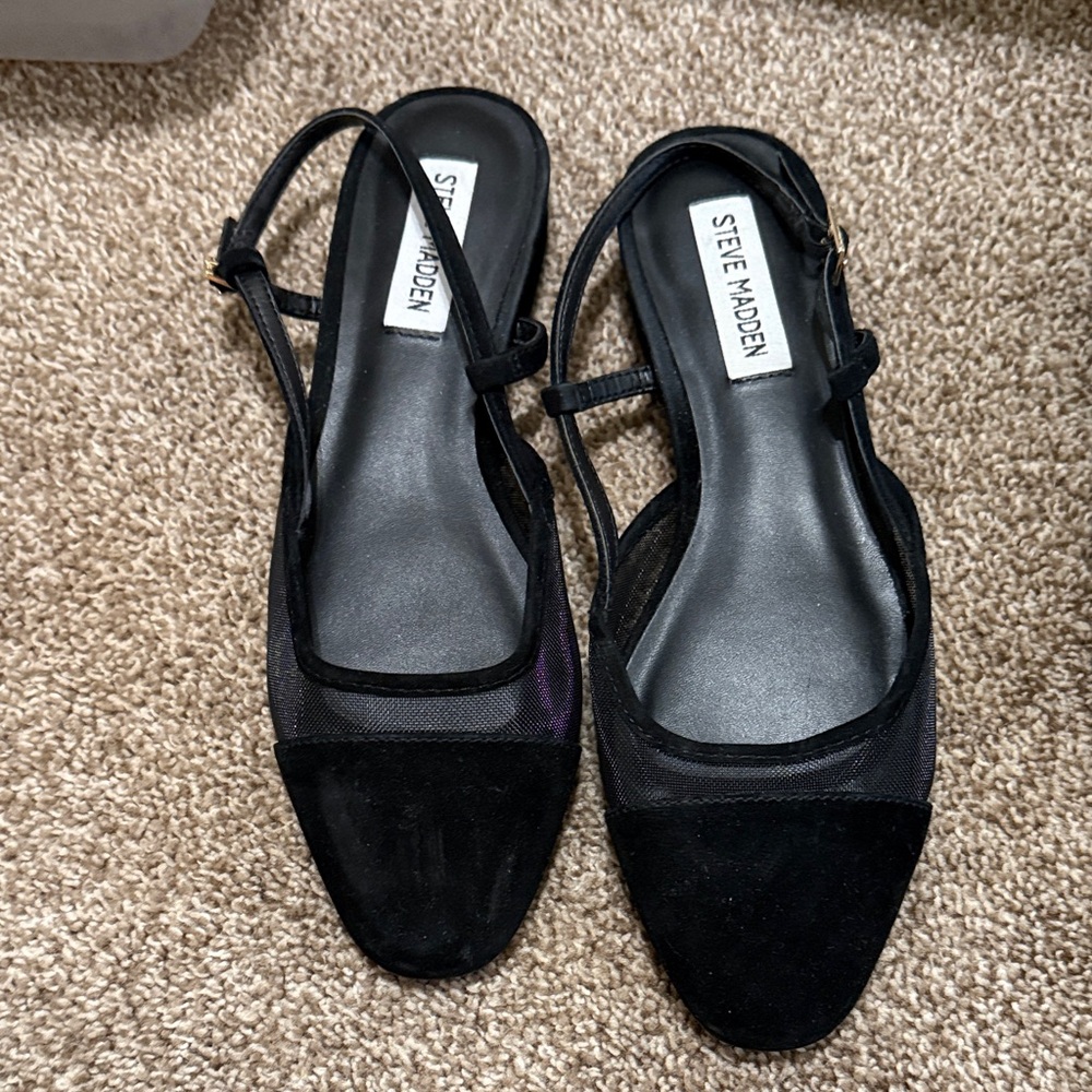 Steve Madden Black Mesh Slingback Flats